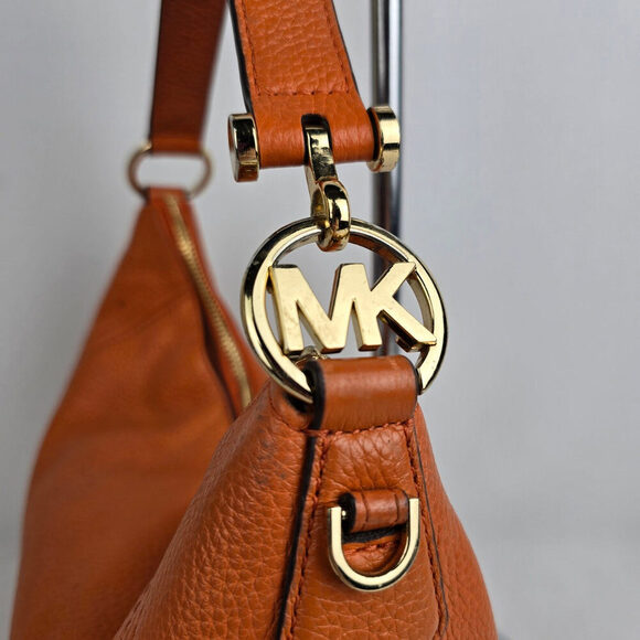 Michael Kors Orange Pebbled Leather Zippered Small Shoulder Bag - Picture 4 of 14